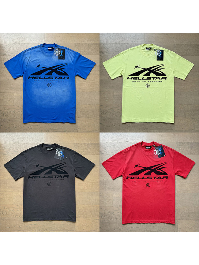 Hellstar Studio washed version front and back black logo vintage frayed tee 4 colors