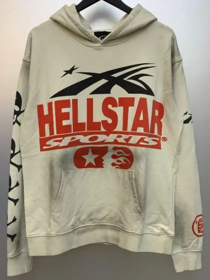 Hellstar Studio Back Large monogrammed slogan sleeve skull print hoodie 2 colors
