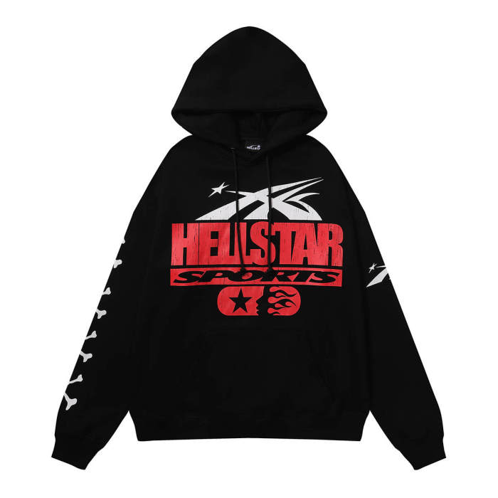 Hellstar Studio Back Large monogrammed slogan sleeve skull print hoodie 2 colors