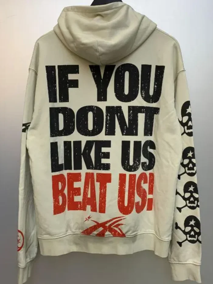 Hellstar Studio Back Large monogrammed slogan sleeve skull print hoodie 2 colors