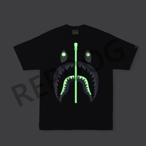Glow-in-the-dark camouflage shark zipper print tee 2 colors