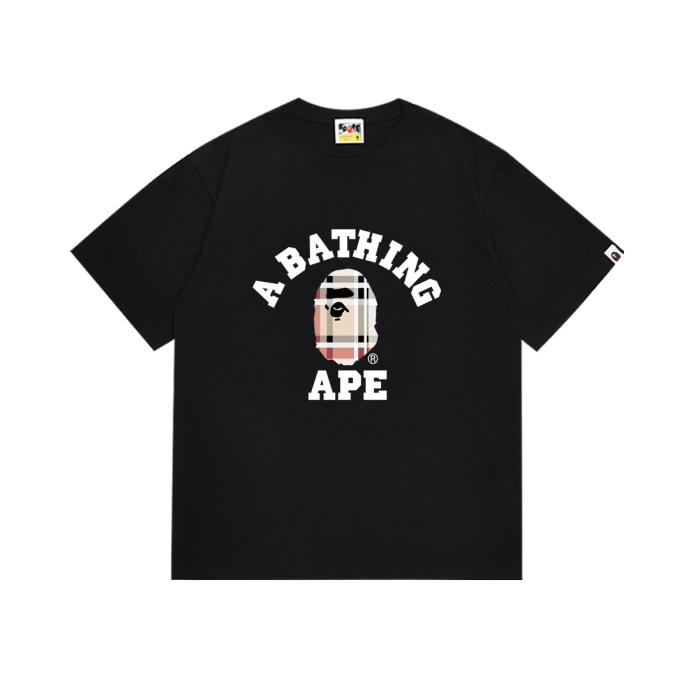 A Bathing Ape Plaid Small ape man head pattern letter Tee 2 colors