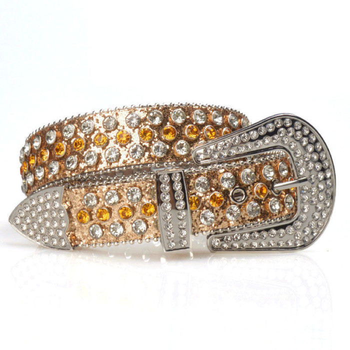 Hip hop style crystal belt gold silver-