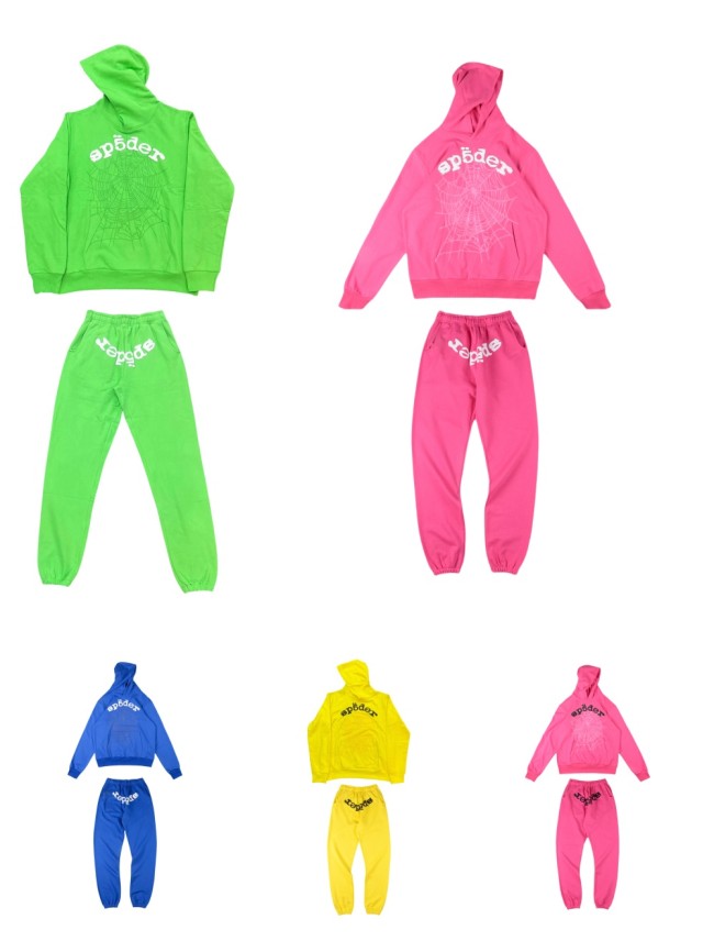 Young Thug-Sp5der New Colors Foam Letters Light Spider Web Hoodie & Pants Set