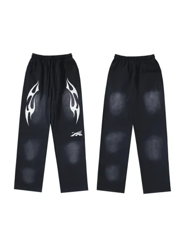 Small White Flame Logo Print Washed Version Sweatpants