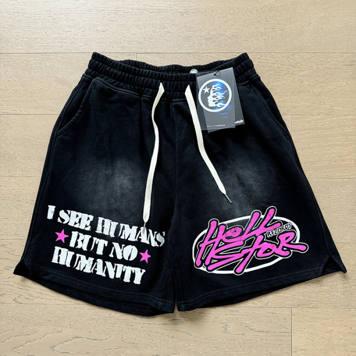 Hellstar Studio 2024 Hip Hop Portrait Slogan Printed Washed Version Tee & Shorts Set
