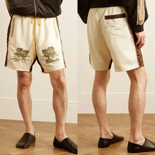 Two Colour Palm Tree Embroidered Letter Print Shorts 2 colors
