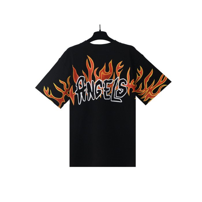 Palm angels Cartoon Letter Back Burning Flame Print tee 2 colors