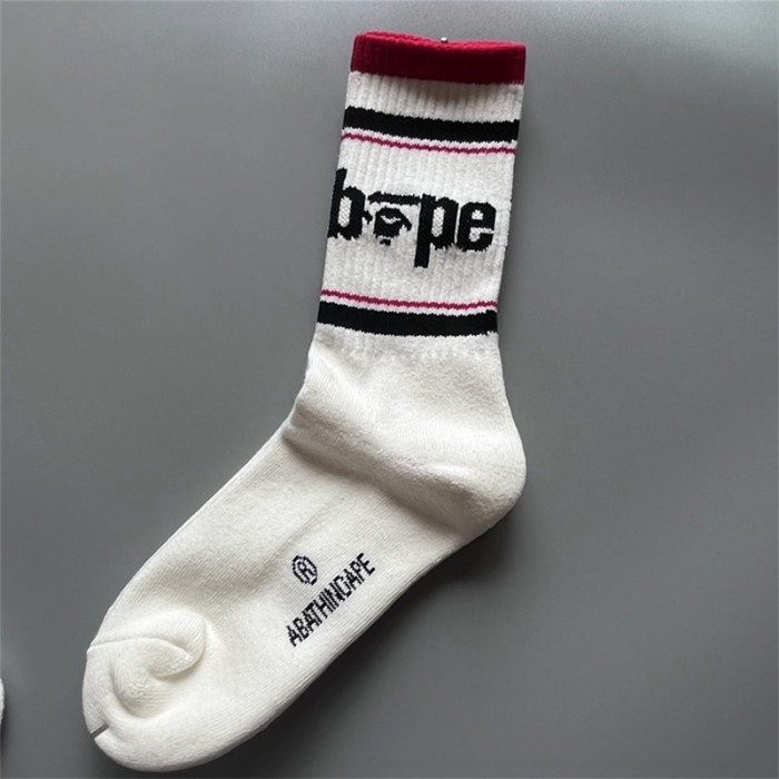 A Bathing Ape Ape Head Double Bar Striped Monogrammed Athletic Socks 10 colors