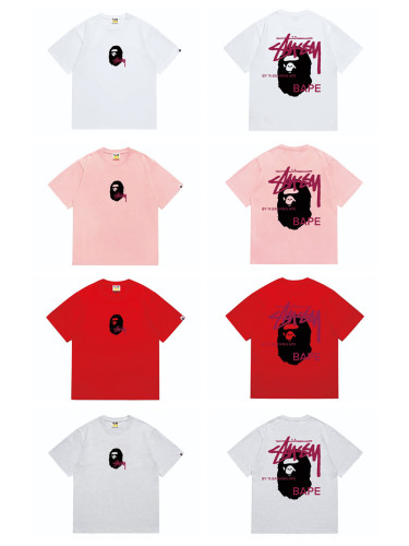 Front and back co-branded ape head monogrammed tee 4 colors