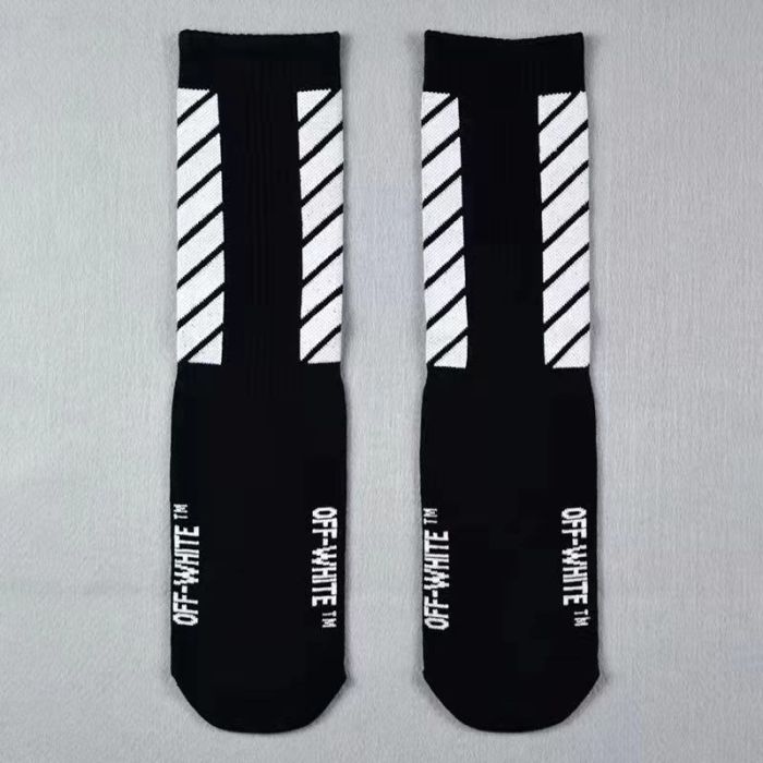 Off-White Warning line black and white arrow letters Skateboarding Mid Calf Socks 8 colors