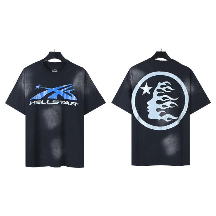Hellstar Studio Blue and White Gradient Gel Sport Logo Washed Tee