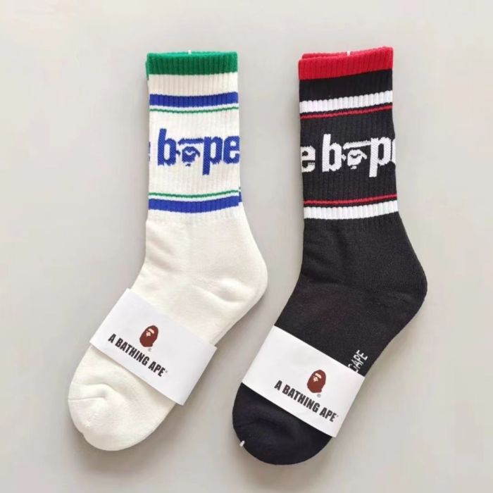 A Bathing Ape Ape Head Double Bar Striped Monogrammed Athletic Socks 10 colors