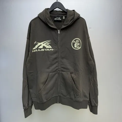 Washed Gray Double Logo Zipper Hoodie