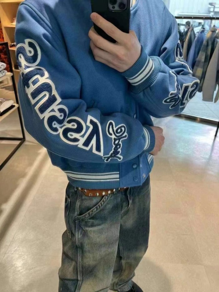 Stussy Two-sleeved flocking appliquette embroidered jacket 2 colors