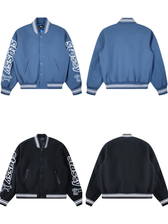 Stussy Two-sleeved flocking appliquette embroidered jacket 2 colors