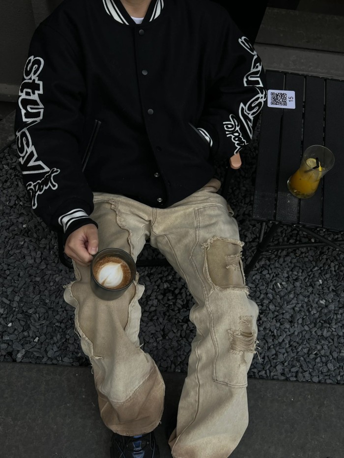 Stussy Two-sleeved flocking appliquette embroidered jacket 2 colors