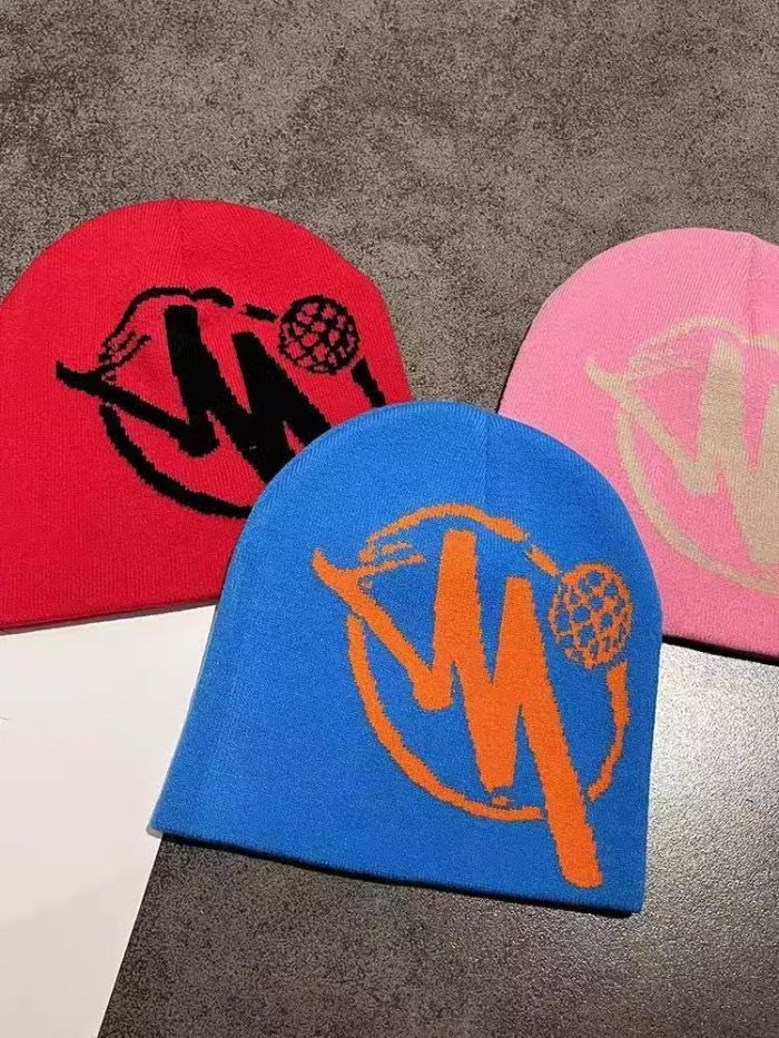 Personalised monogrammed globe jacquard knit hat 6 colors