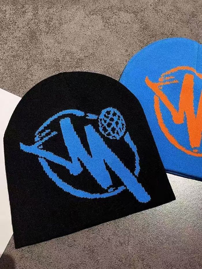 Personalised monogrammed globe jacquard knit hat 6 colors