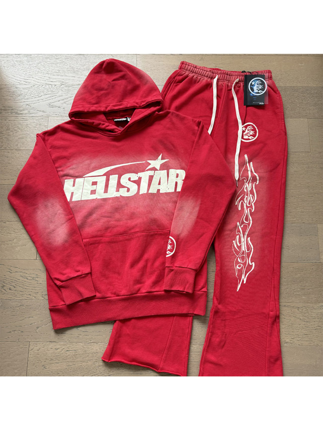 Hellstar Studio White Logo Washed Red hoodie & pants set