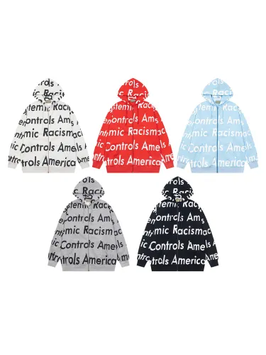 All-over print monogrammed hip-hop zipper hoodie 5 colors