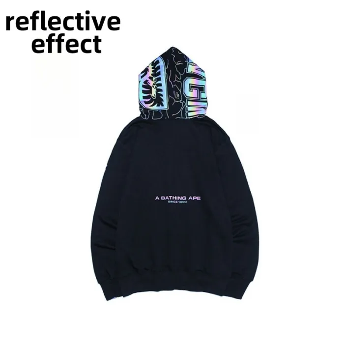 Reflective Color Letter Shark Head Zip Hoodie 2 colors