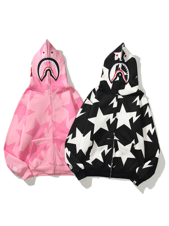 Printed Lightning Stars Shark Head hoodie 2 colors