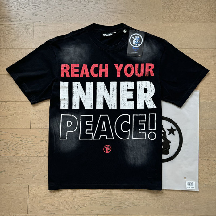 Hellstar Studio Red and white slogan logo print washed black Tee