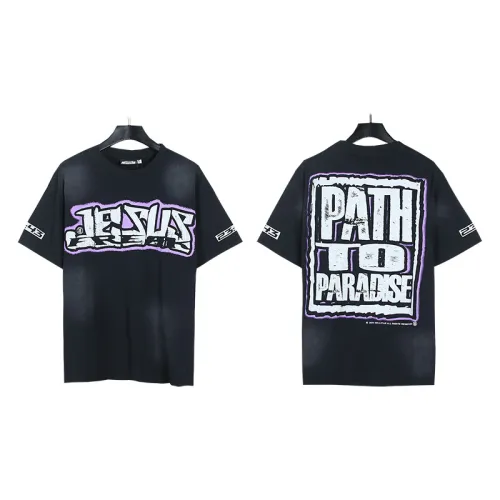 Purple Border Letter Print Washed Version Tee