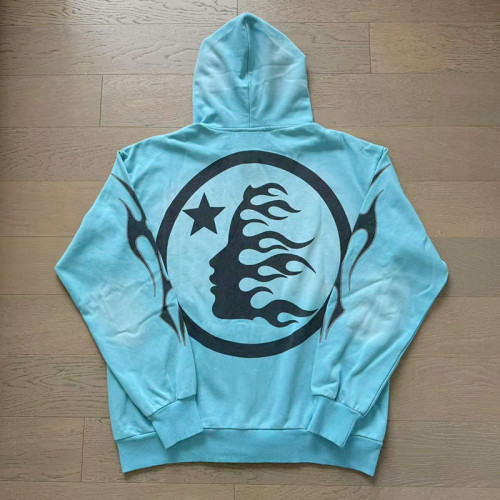 Hellstar Studio Washed Blue Chest Double Logo Zipper hoodie