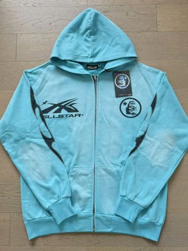 Hellstar Studio Washed Blue Chest Double Logo Zipper hoodie