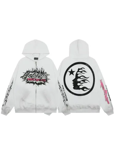 Pink Letter Logo Zipper Washed Version Hoodie