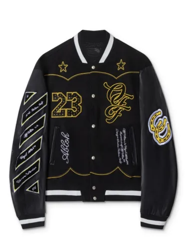 Pentagram Embroidered Sleeve Quilted Leather Baseball Jacket