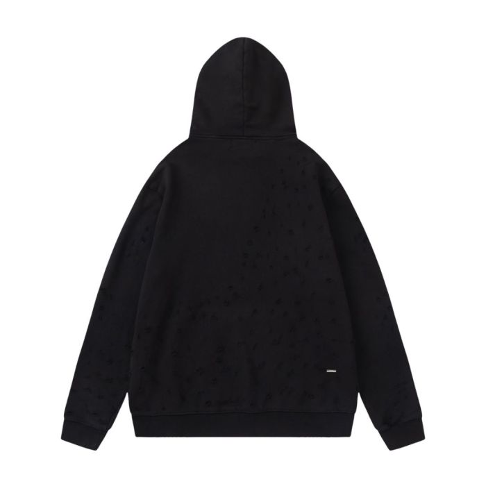 Amiri Hollywood applique monogram embroidered ripped hoodie