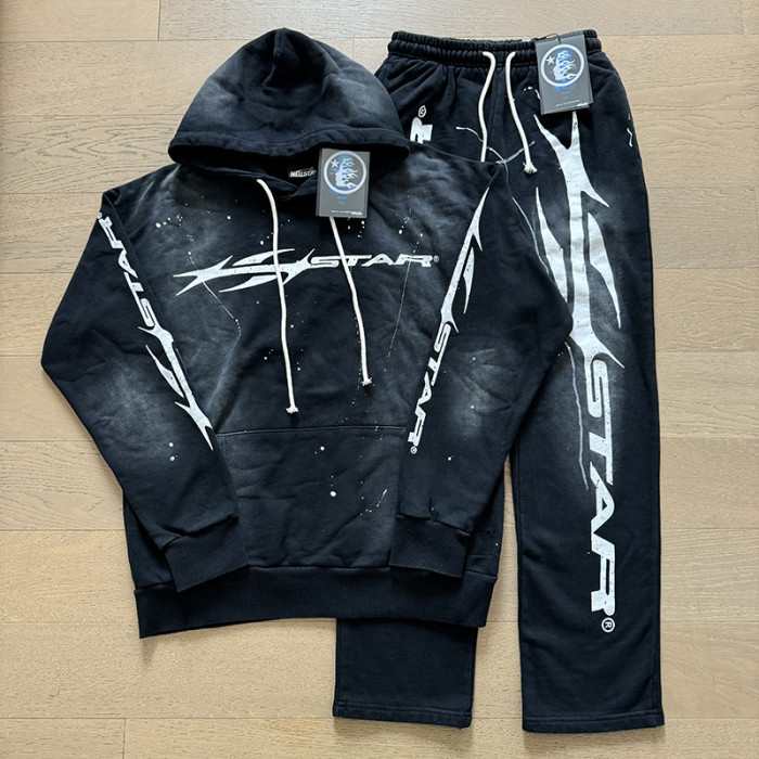 Hellstar Studio Distressed Letter Logo Ink Splattered hoodie & pants set 2 colors