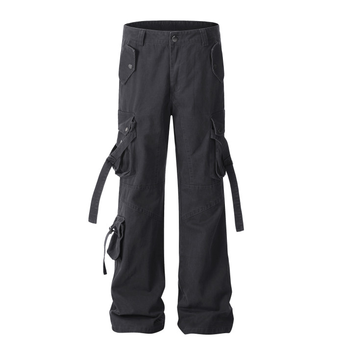 Loose micro-flared pants with side pocket streamers 2 colors