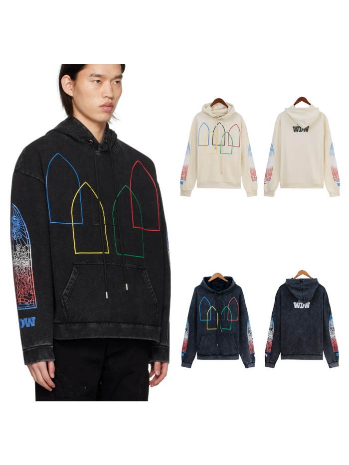 Who Decides War Arm gradient colorful logo print Washed Version Hoodie 2 colors
