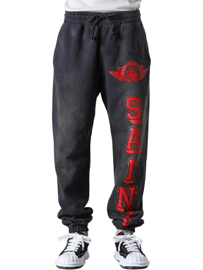 Angel Character Letter Print Washed and Aged Loose Hoodie & Pants Set 2 colors