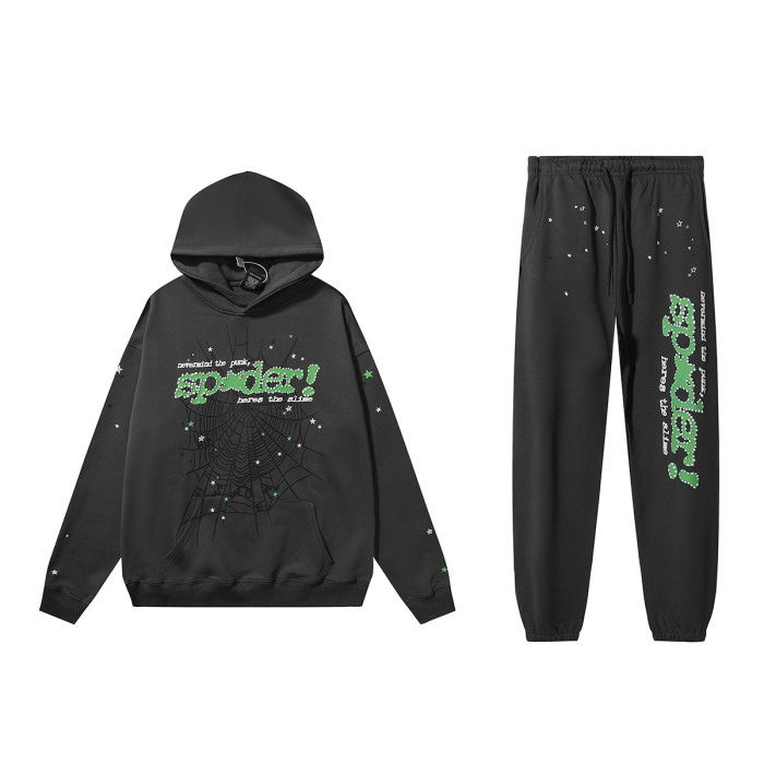 Young Thug-Sp5der Green Alphabet White Foam Embellished Hoodie & Pants Set