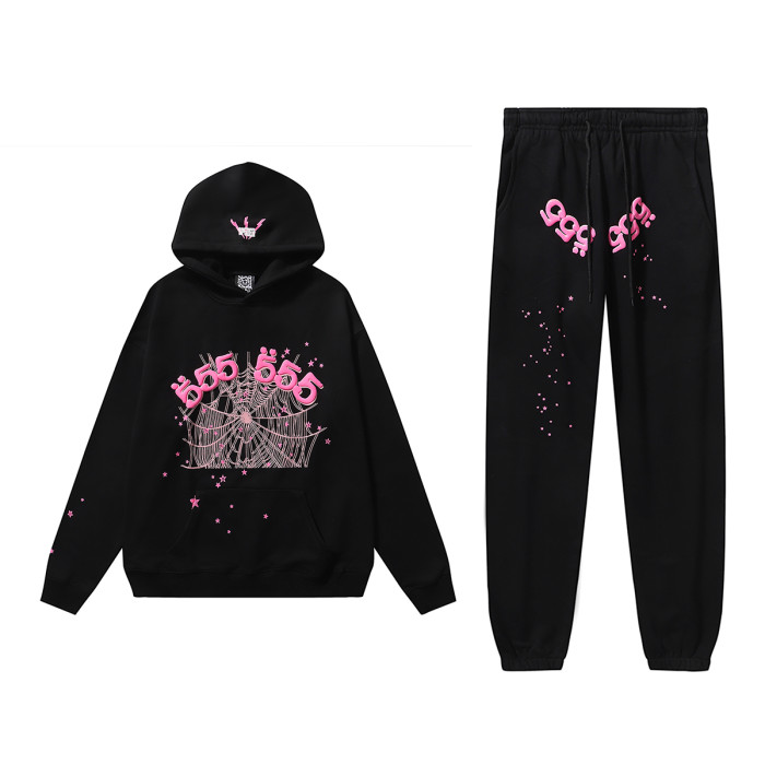 Young Thug-Sp5der 555 pink Spider Web Hoodie & Pants Set