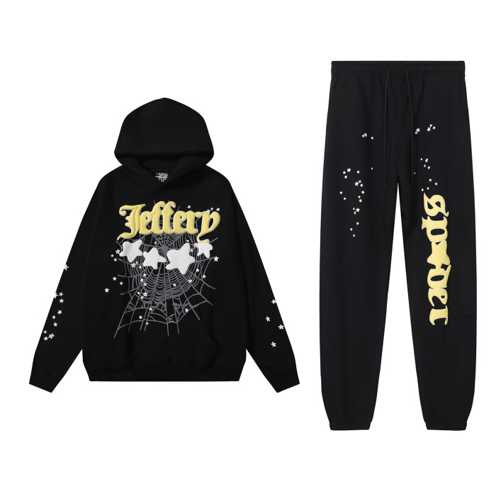Young Thug-Sp5der Jeffery White Stars Bubble Print Hoodie & Pants Set