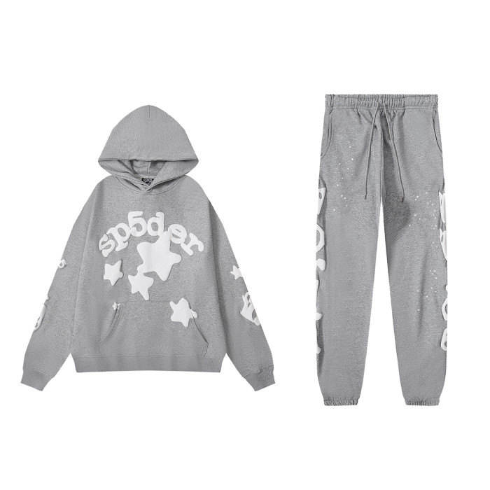 Young Thug-Sp5der Chest Five Stars Monogrammed Hoodie & Pants Set 3 colors