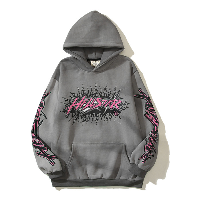 Hellstar Studio Half Face Two Sleeve Letter Print Hoodie