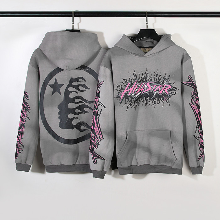 Hellstar Studio Half Face Two Sleeve Letter Print Hoodie