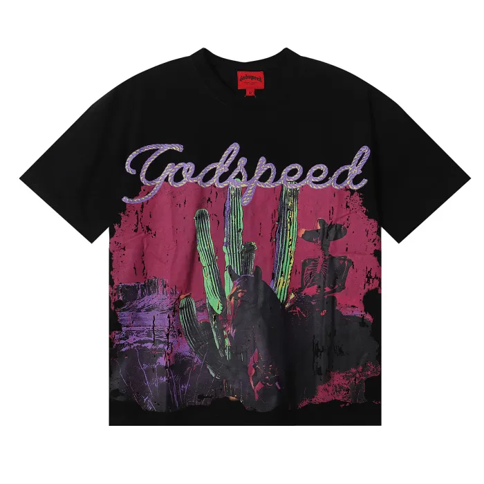 Western Skeleton Cowboy Cactus Print T-shirt