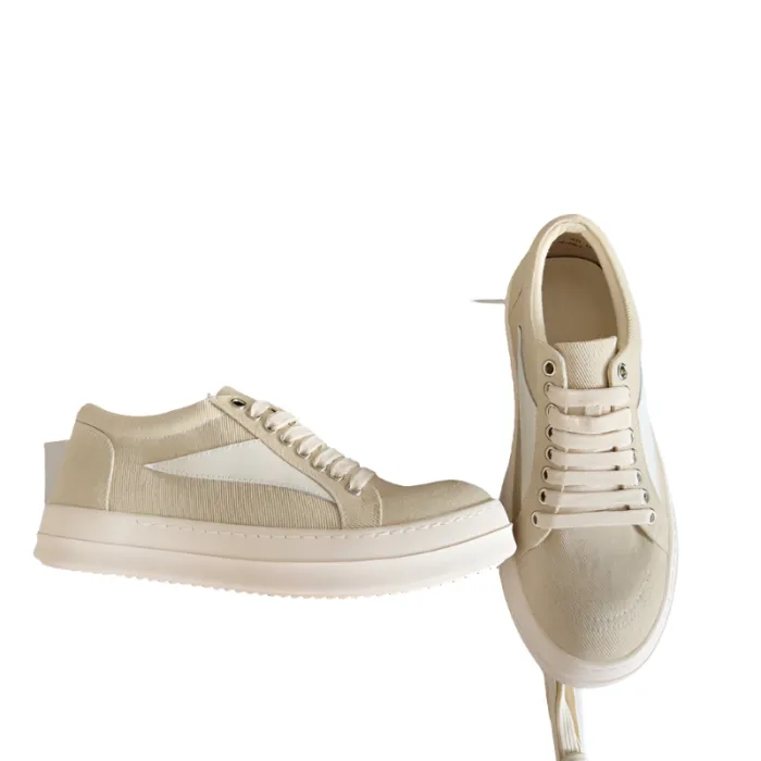 Rick 0wens Beige Canvas Low-Top Sneakers