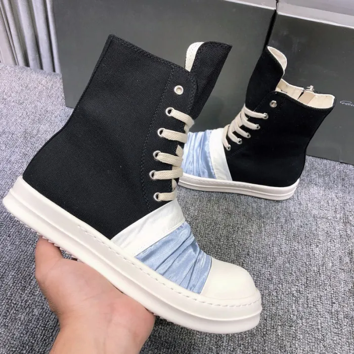 Rick 0wens Black Canvas Boots with Ruched Fabric