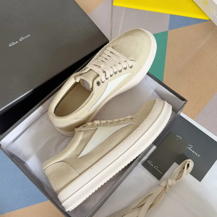 Rick 0wens Beige Canvas Low-Top Sneakers