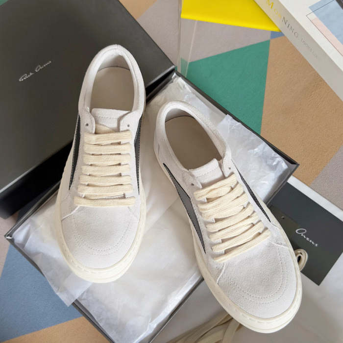 Rick 0wens White Suede Low-Top Sneakers