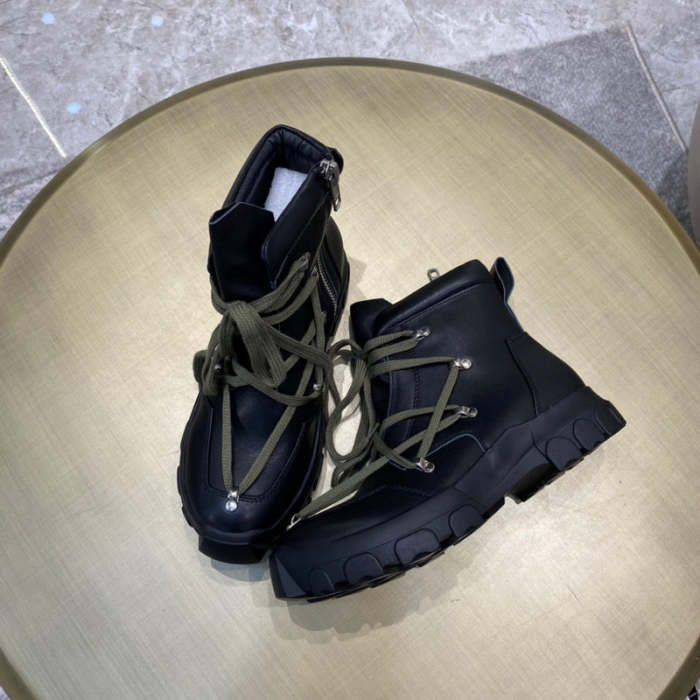 Rick 0wens Combat Boots - Black Leather with Olive Laces